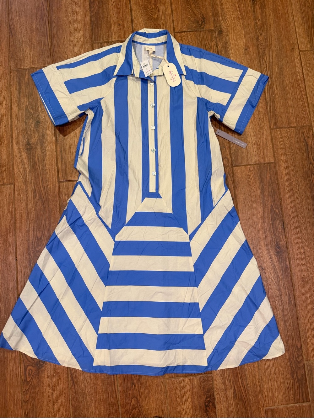 Anthropologie Blue and White Striped Shirt Dress